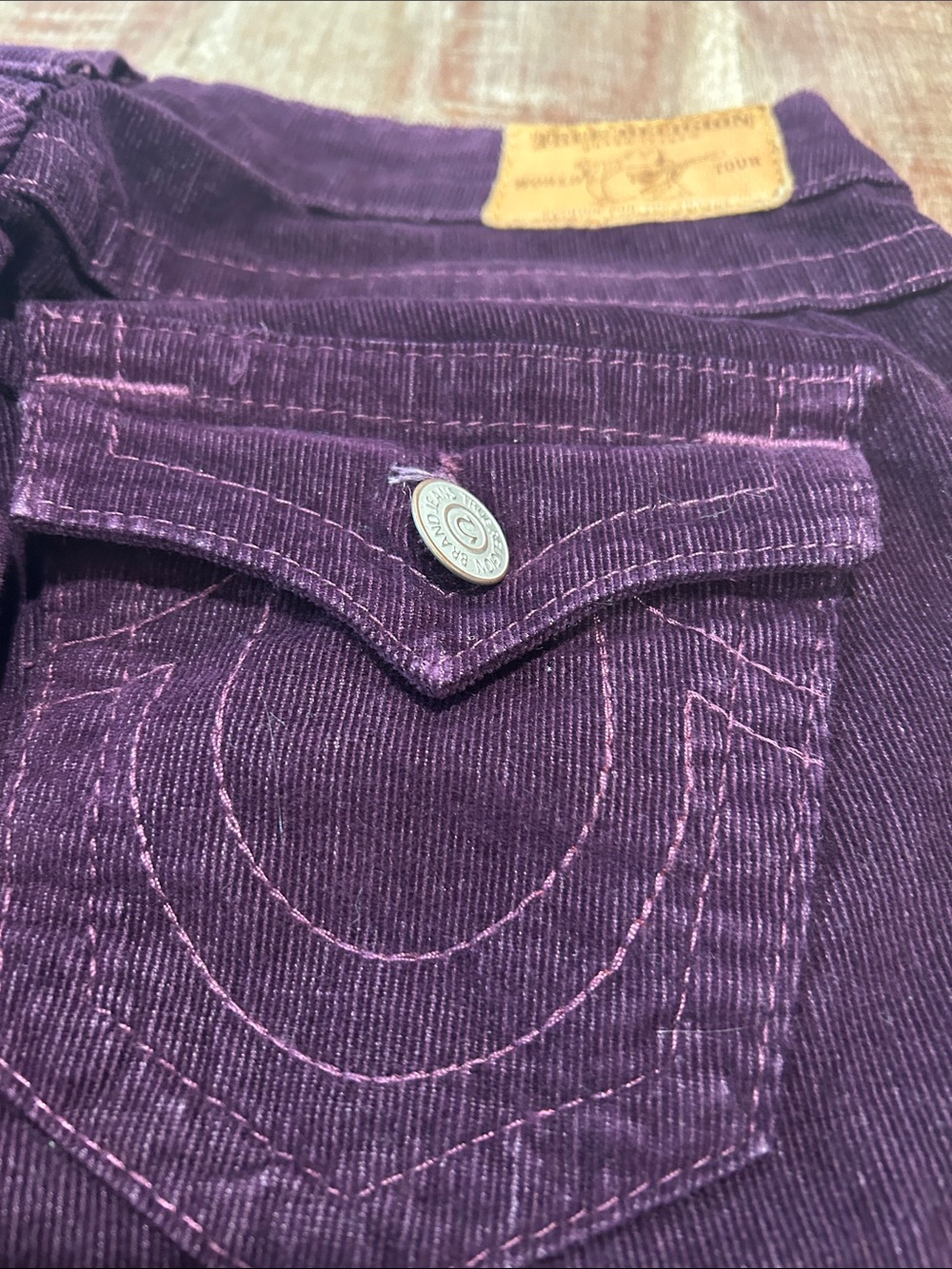 True Religion Plum Purple Low Rise Flap Flare Corduroys - Picture 11 of 12